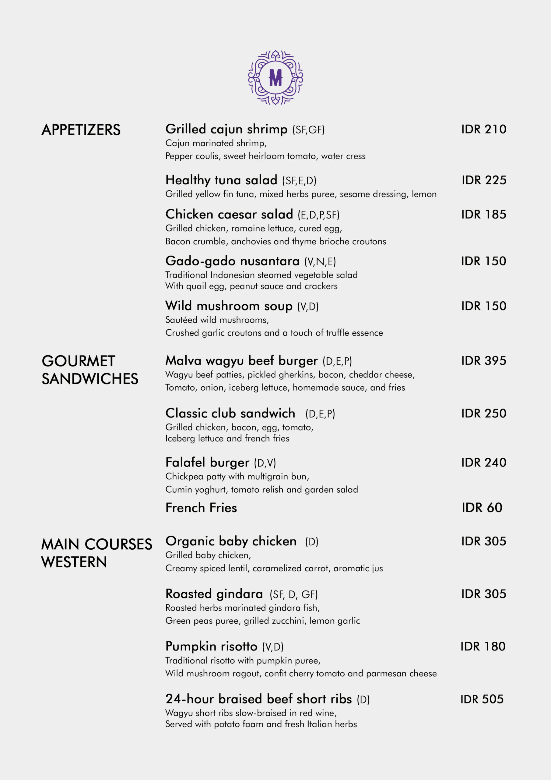 MALVA MENU, page 1 of 8
