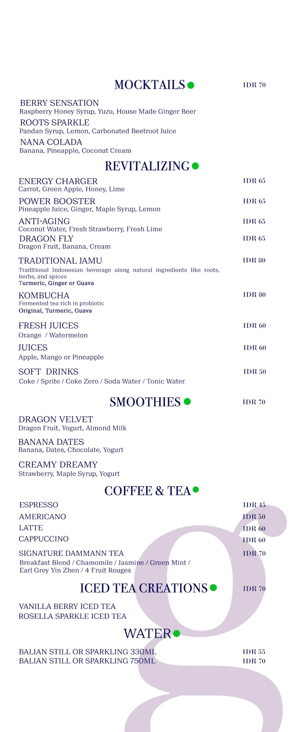 GINGER BAR MENU, page 2 of 4