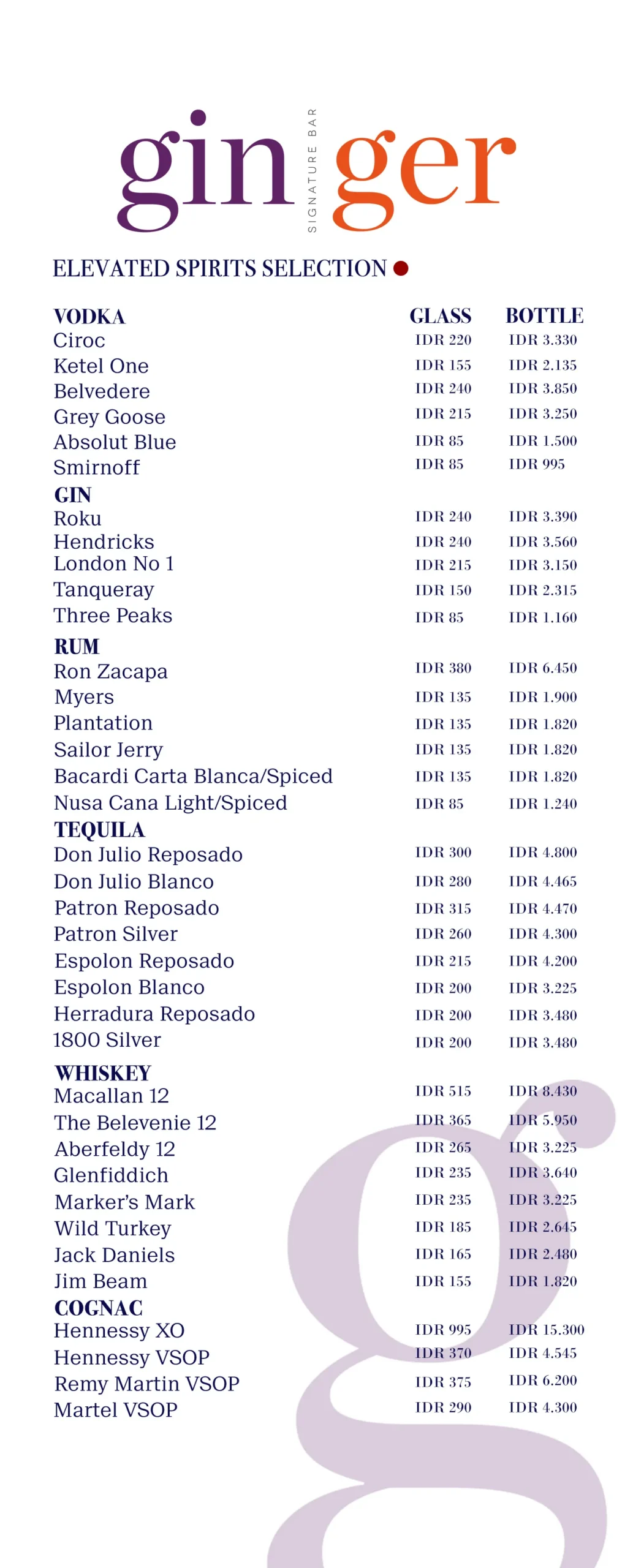 GINGER BAR MENU, page 4 of 4