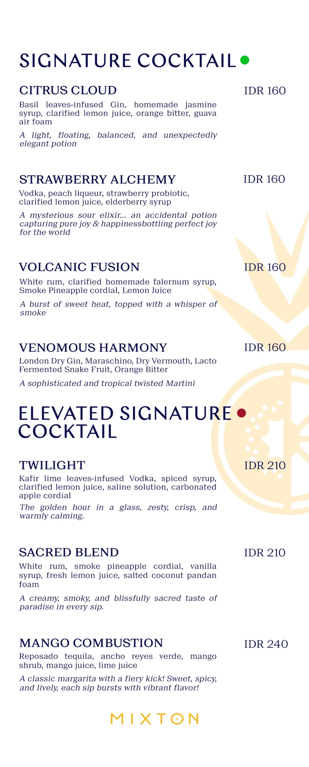 MIXTON BAR MENU, page 1 of 4