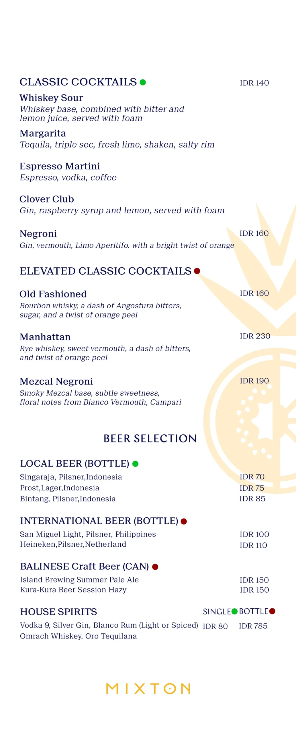 MIXTON BAR MENU, page 2 of 4