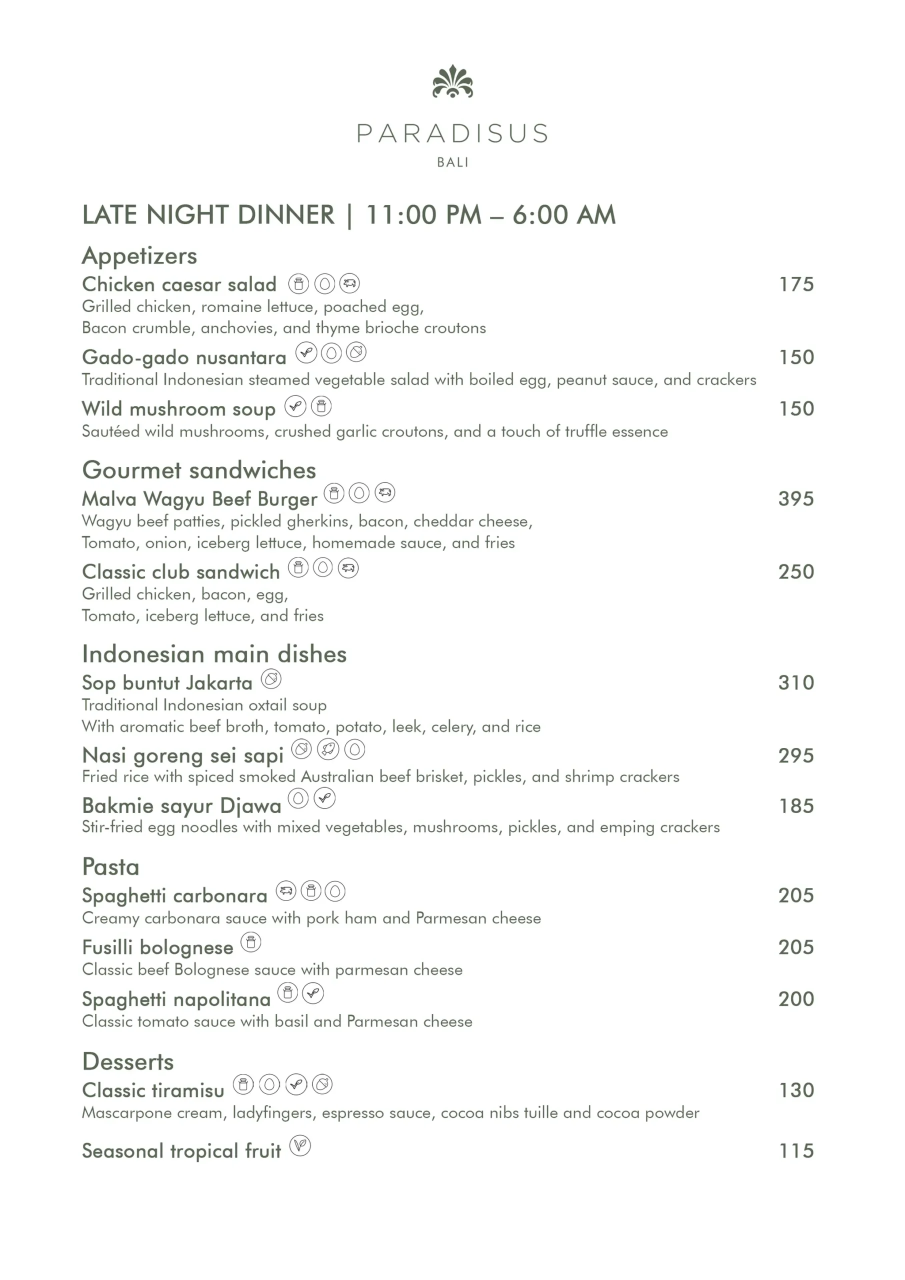 ROOM SERVICE MENU, page 5 of 12