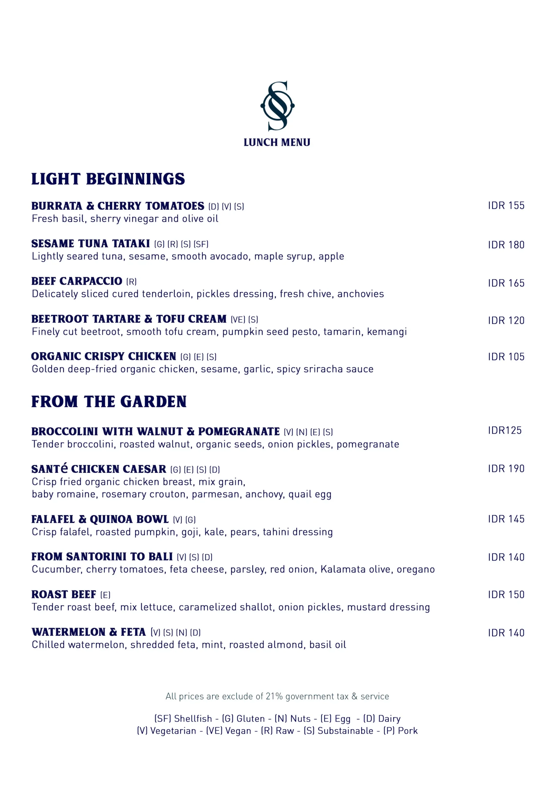 SANTE MENU, page 1 of 10