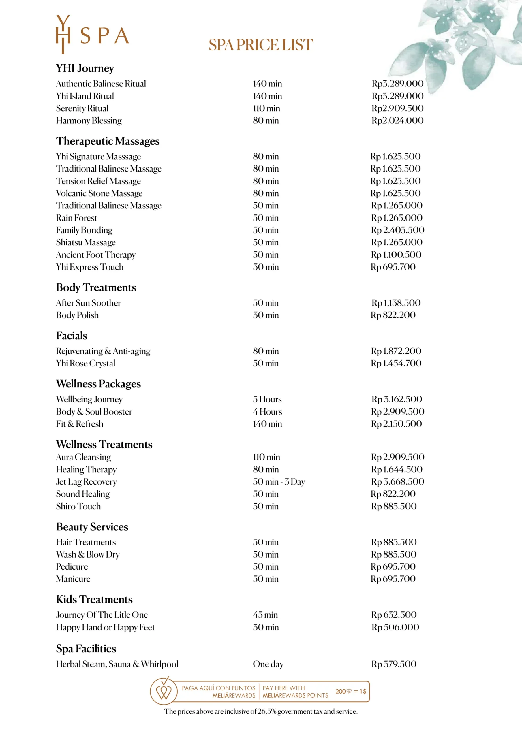 YHI SPA MENU, page 21 of 22